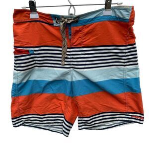Patagonia Men Board Shorts Size 32 Blue Orange Striped Nylon Beach Outdoors*spot
